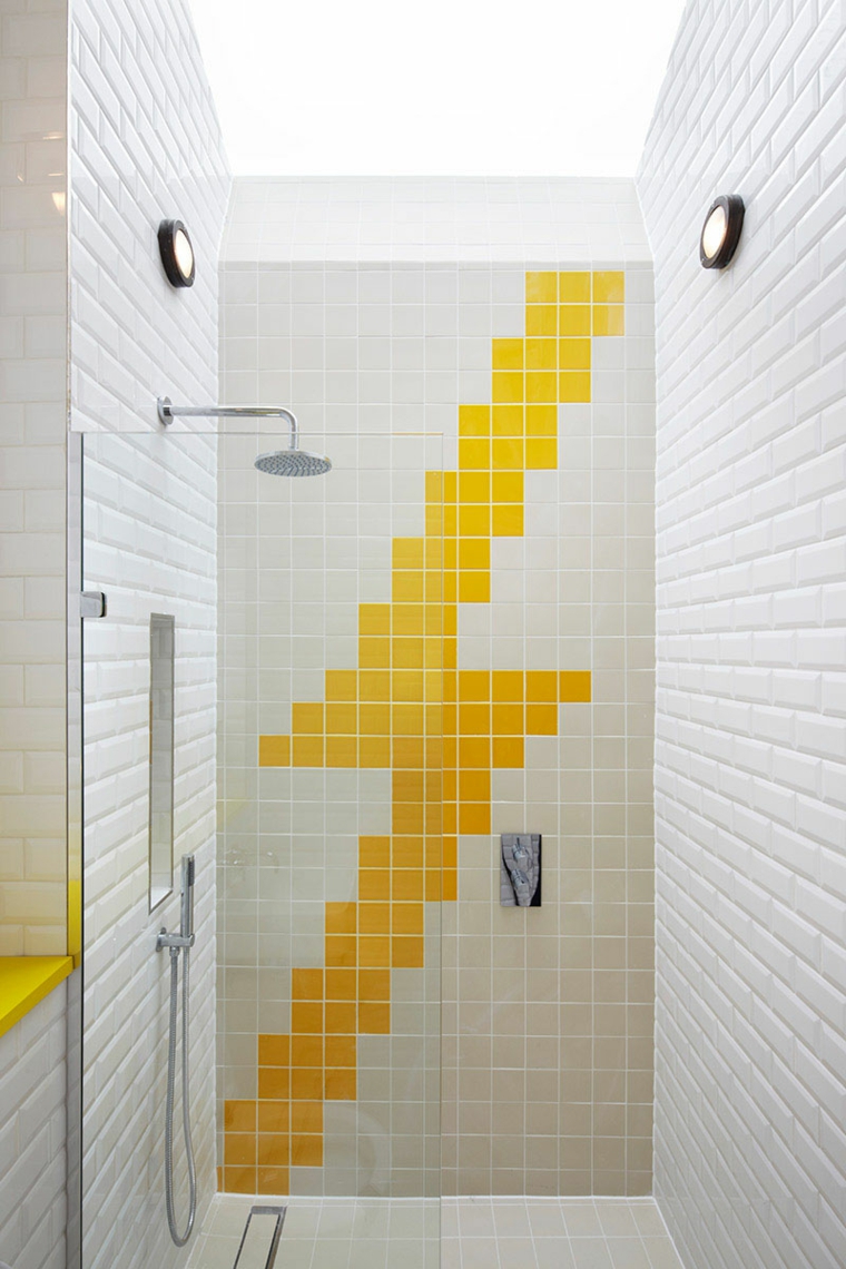 accent salle de bain jaune idée cabine douche moderne