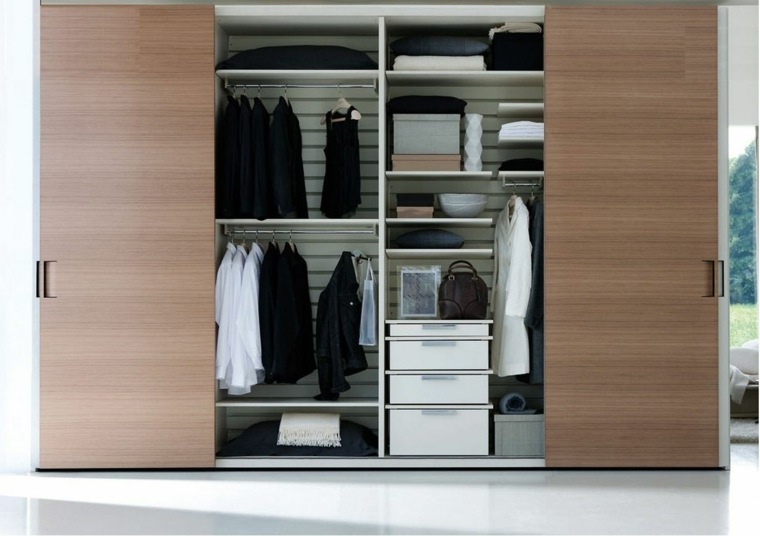 garderobe porte coulissante bois tendance moderne tiroirs