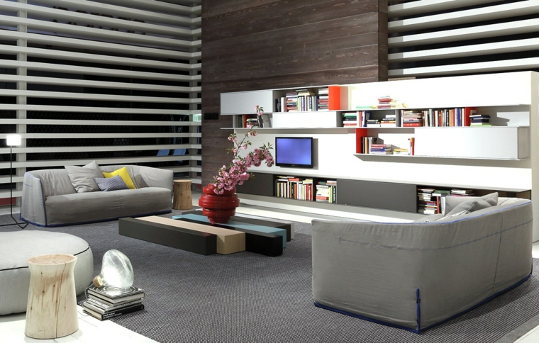 déco moderne canapes gris meuble salon bois table basse 