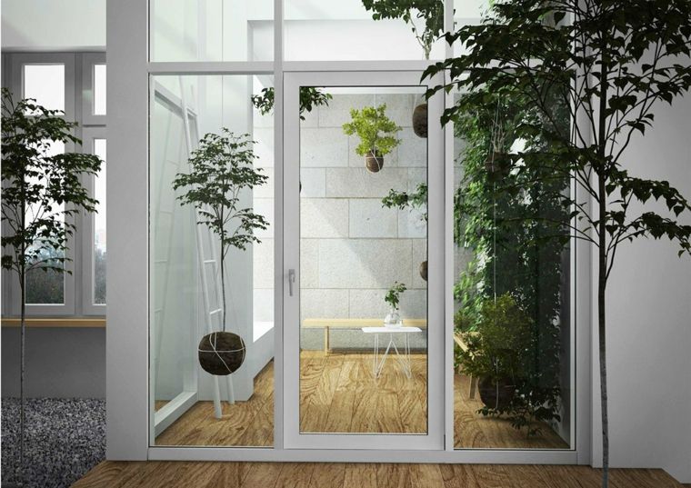 espace moderne jardin intérieur aménager idée déco plantes vertes
