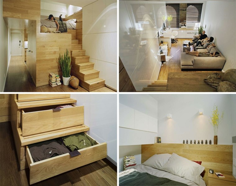 lofts moderne escalier bois tiroir rangement idée meubles 