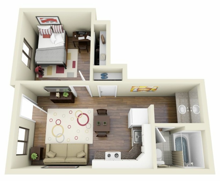 plan maison ou appartement 3d cuisine ouverte