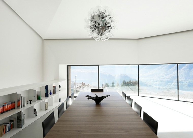 villa moderne design luminaire suspension contemporain design salle à manger table en bois