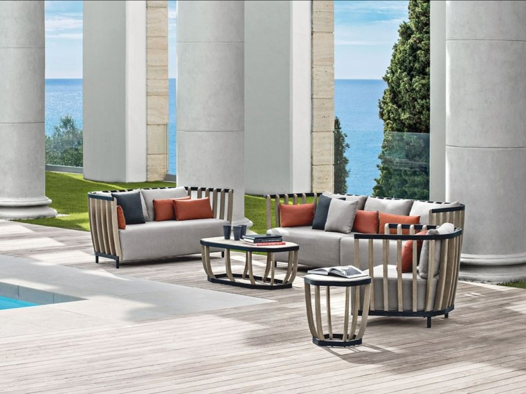 fauteuil de jardin en bois design table basse moderne canapé coussins
