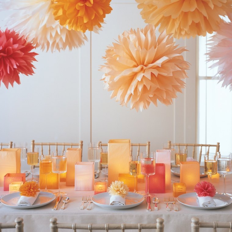 table printemps déco papier diy idée orange pastel couleurs 