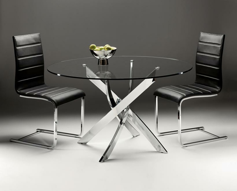table metal et verre forme ronde 