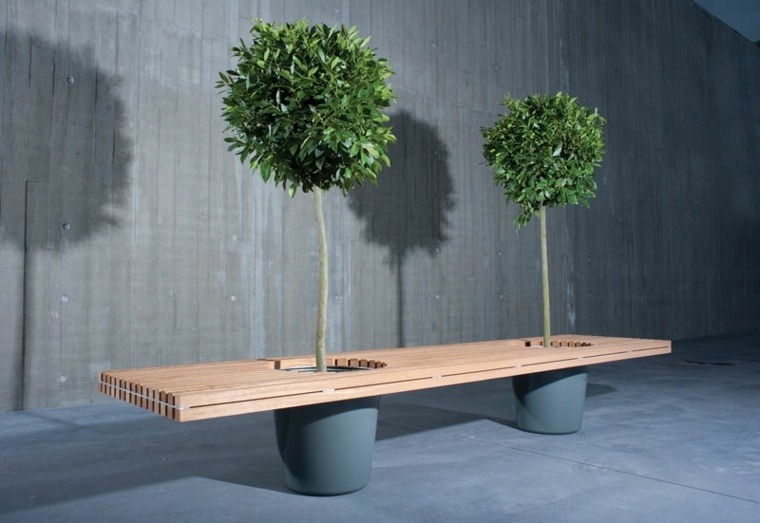 banc en bois pots de fleurs design idées moderne tendance