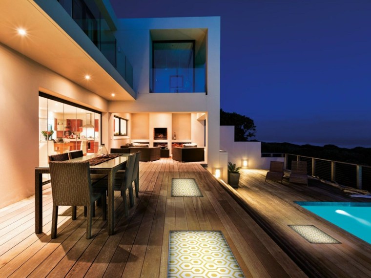 éclairage extérieur design piscine terrasse sol decking