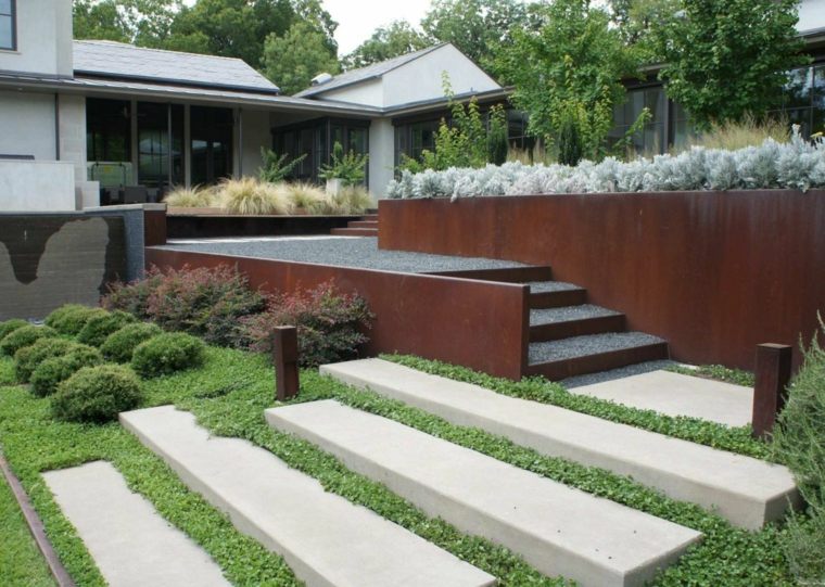 escalier design beton jardin moderne 