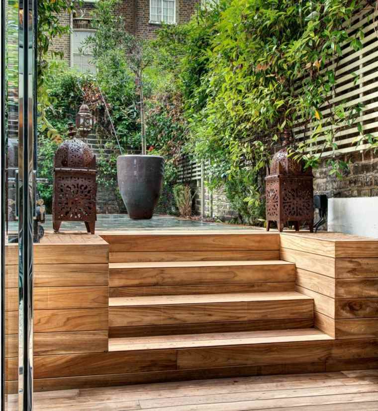 escalier exterieur bois terrasse jardin