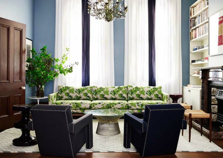 salon déco design contemporain interieur bleu et vert