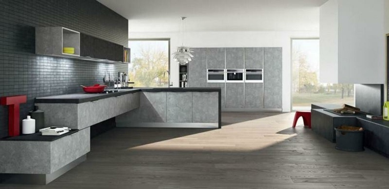 cuisine idée aménager gris intérieur tendance déco mobilier parquet bois