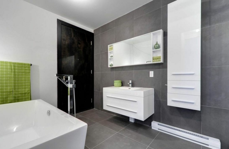 carrelage gris deco mur salle de bain moderne