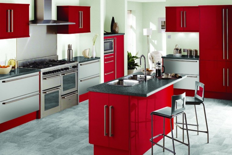 cuisine moderne en rouge et gris