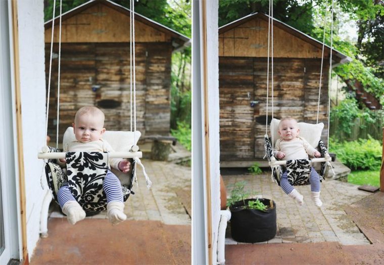 fabriquer balançoire enfant idée jardin aire de jeux petit bébé