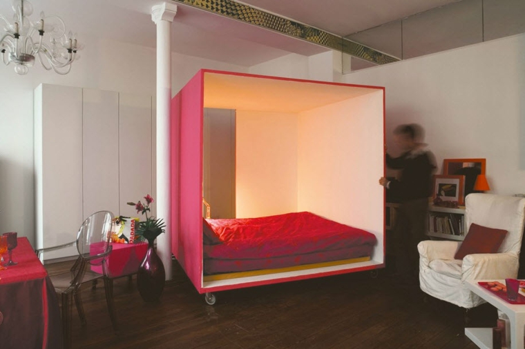 mobile bed cube lit sur roulettes