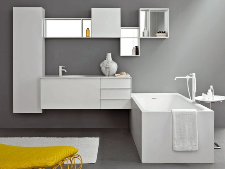 meuble salle de bain design baignoire tendance moderne idée chaise