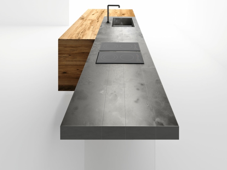 plan de travail bois cuisine table en acier design moderne