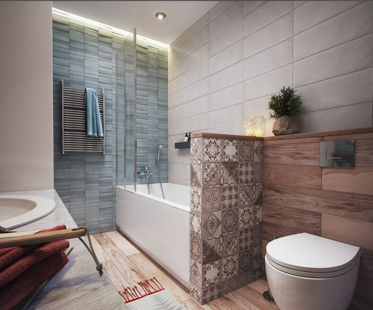 salle de bain petit espace idée aménager carrelage marocain toilettes