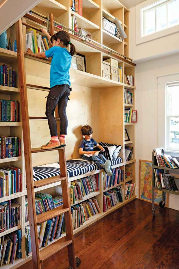 bibliothèque design bois chambre enfant idée aménager espace pièce coin lecture 