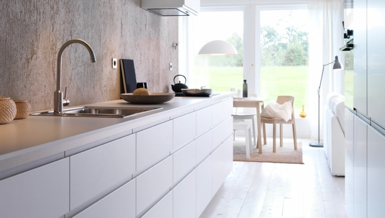 cuisines blanches idee deco bois