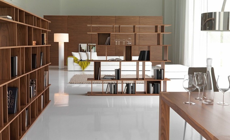 idée aménager espace design bibliothèque bois étagères 