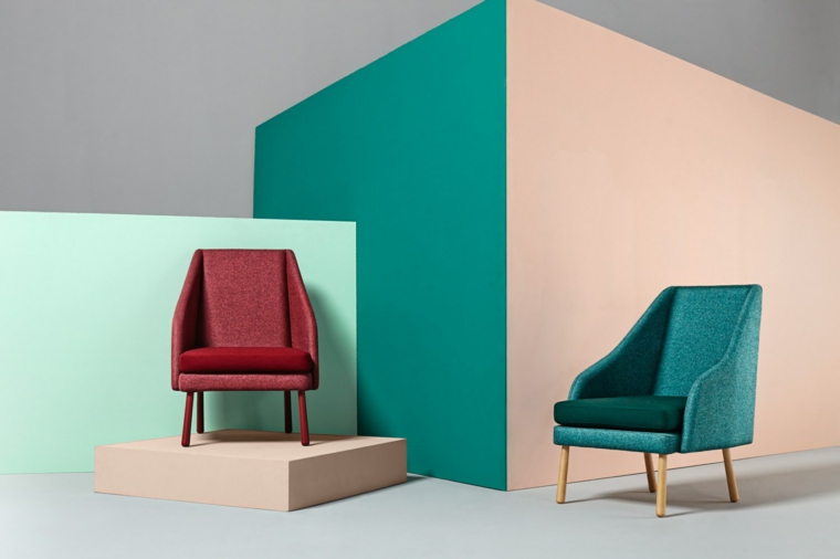 fauteuil de salon design rouge bleu moderne