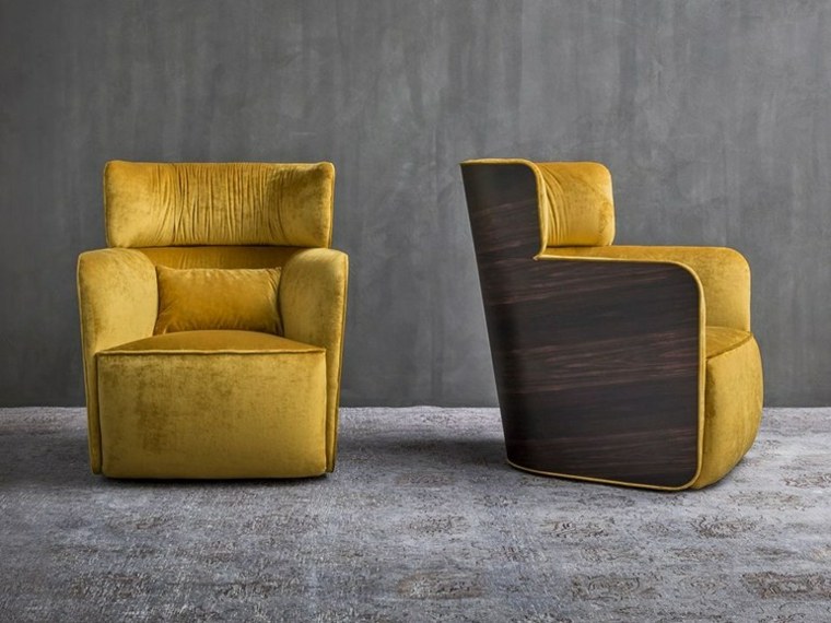 fauteuil de salon moderne design bois tissu jaune dossier design salon