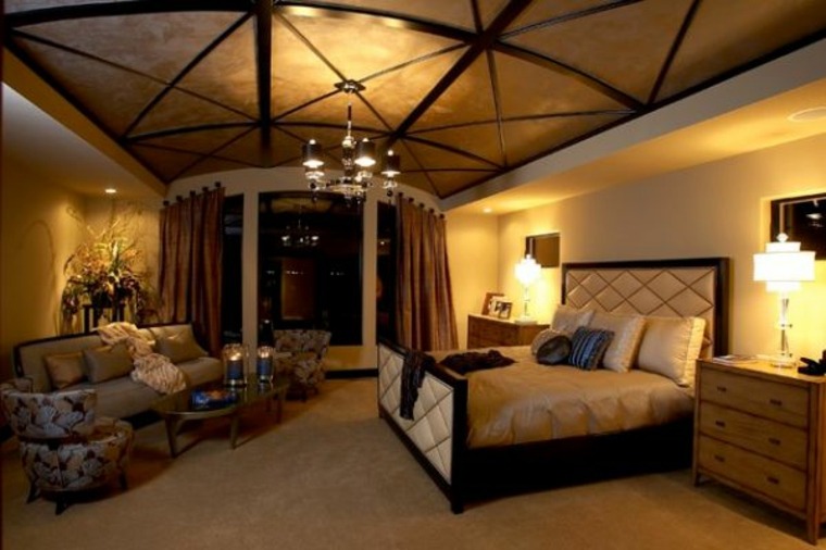 faux plafond chambre à coucher idée bois fauteuil canapé