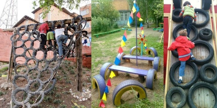 idée pneu diy aire de jeux jardin aménager enfant mobilier 
