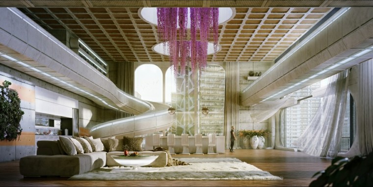 loft design contemporain aménager espace canapé suspension déco mur tapis de sol idées 