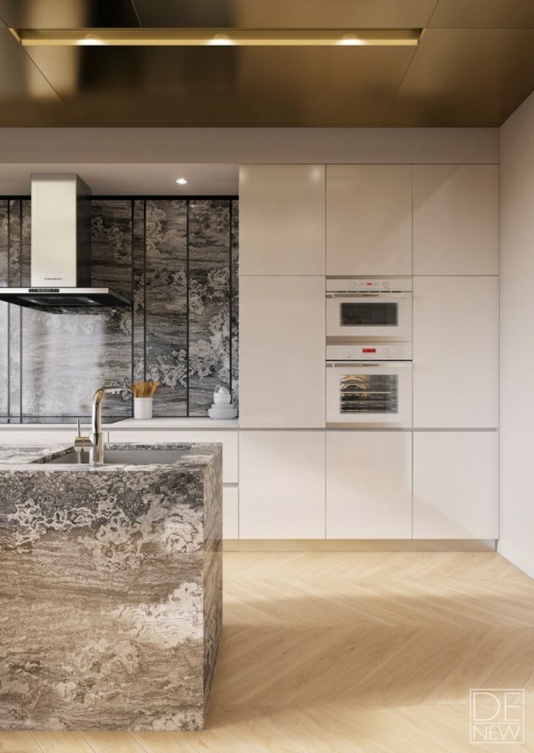 mobilier design contemporain cuisine plan de travail marbre