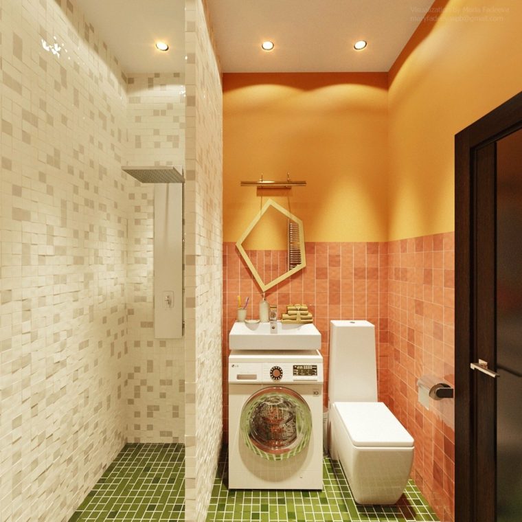 salle de bain aménager idée couleur orange 