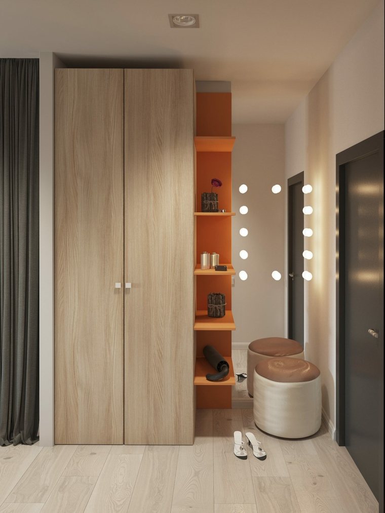 petit appartement design armoire bois étagère idée 