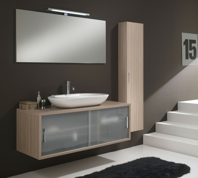 plan de travail bois salle de bain miroir idée bois design