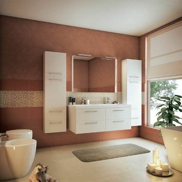 salle de bain orange blanc mobilier idée design mur carrelage