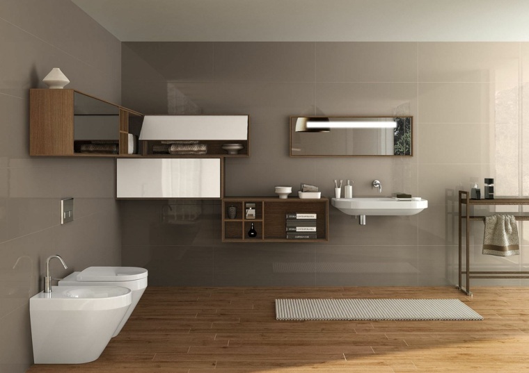 salle de bain design miroir mur idée parquet toilettes