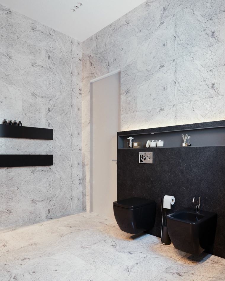 salle de bain elegante noir blanc
