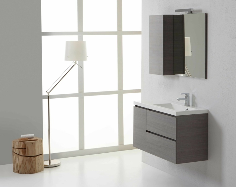salle de bain moderne blanc gris bois lampe pied idées