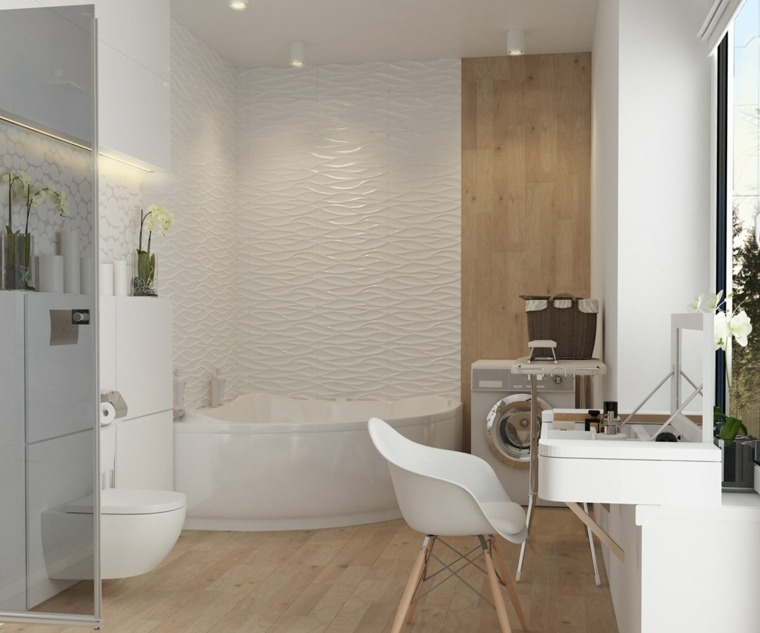 salle de bains idée baignoire cabine douche design chaise moderne 