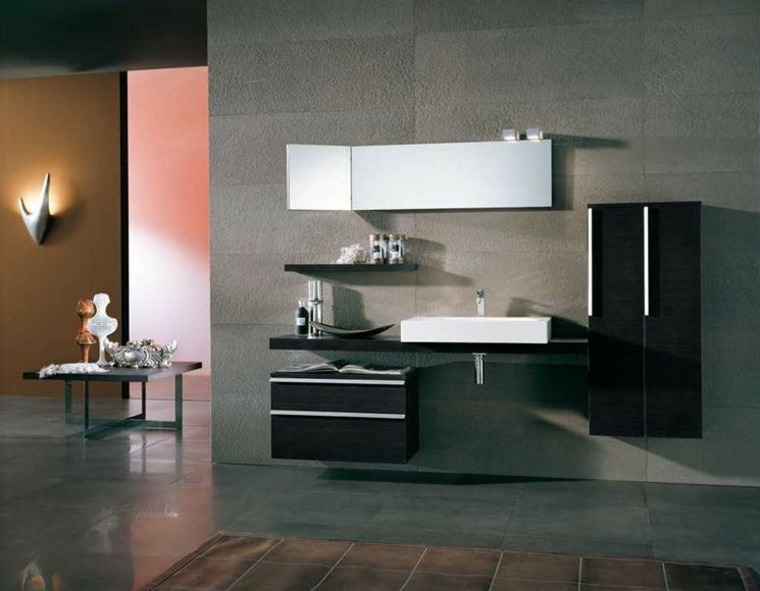 salle de bain aménager vasque bois meuble design idées 
