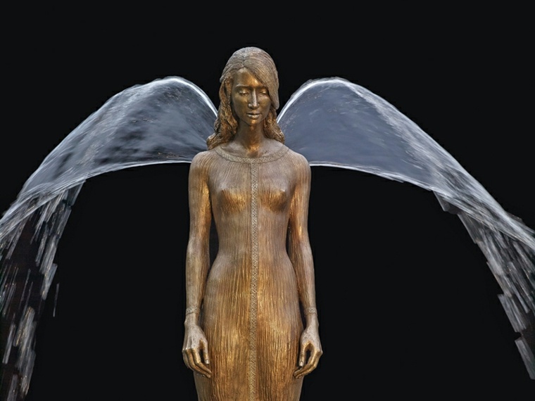 sculpture ange offrir eau métal bronze