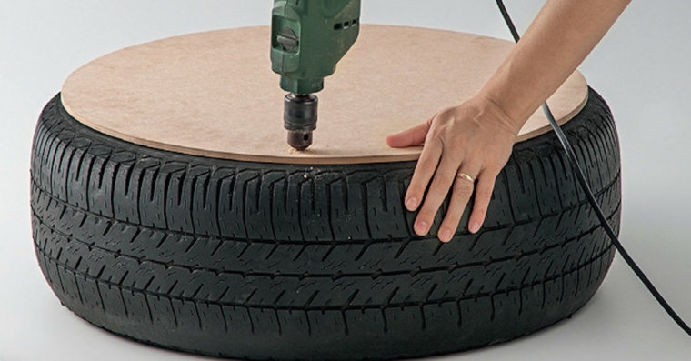 fabriquer un pouf design vieux pneu recycler idée tendance 
