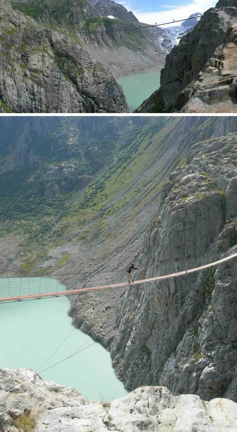 pont suspendu du trift alpes suisses