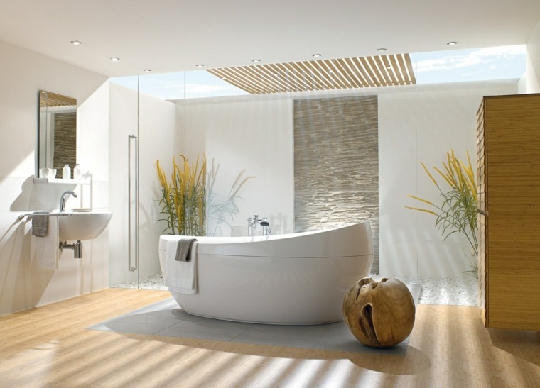 salle de bien pierre idée baignoire blanche design