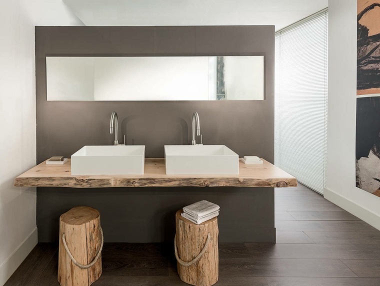 salle de bains moderne bois rustique plan travail évier 