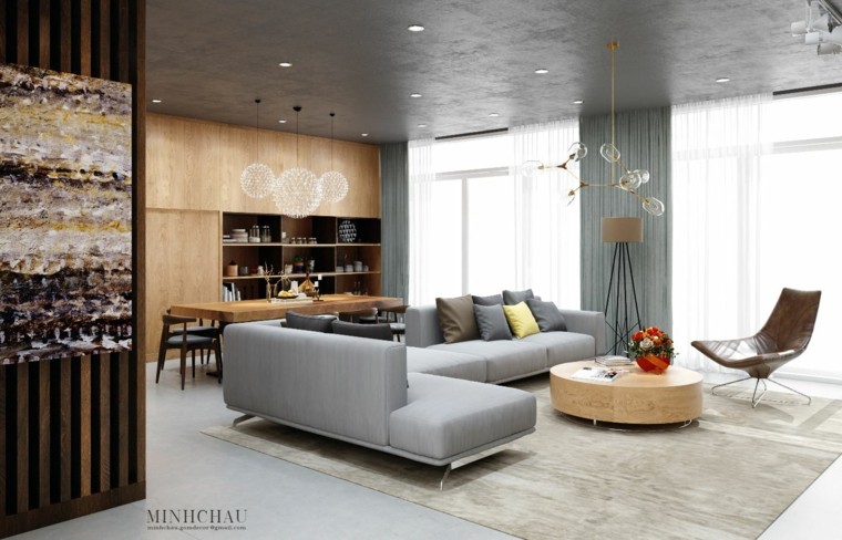 design intérieur moderne association des couleurs canapé gris coussins