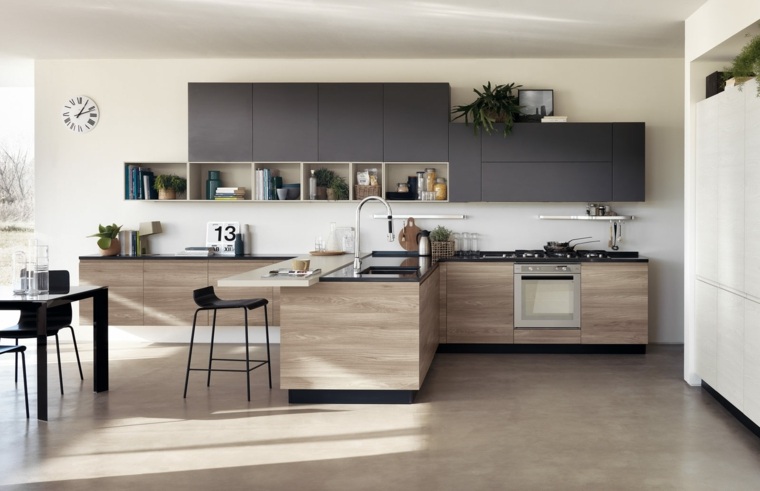 cuisine noire et bois interieur design italien 