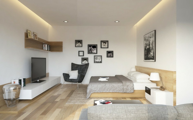 intérieur design moderne lit tête de lit bois chambre à coucher moderne