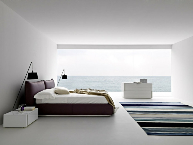 intérieur chambre à coucher vue lit design tapis sol moderne meuble bois